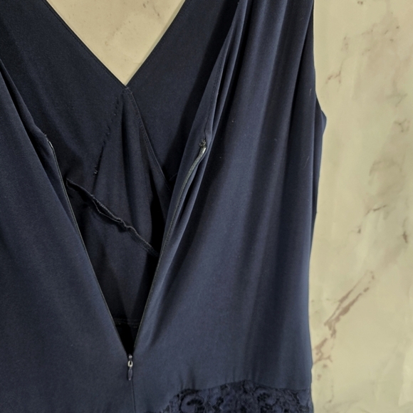 LRL Ralph Lauren Dress Women 18 1X Navy Ponte Lace Faux Wrap Plunge Ruched - Picture 11 of 14